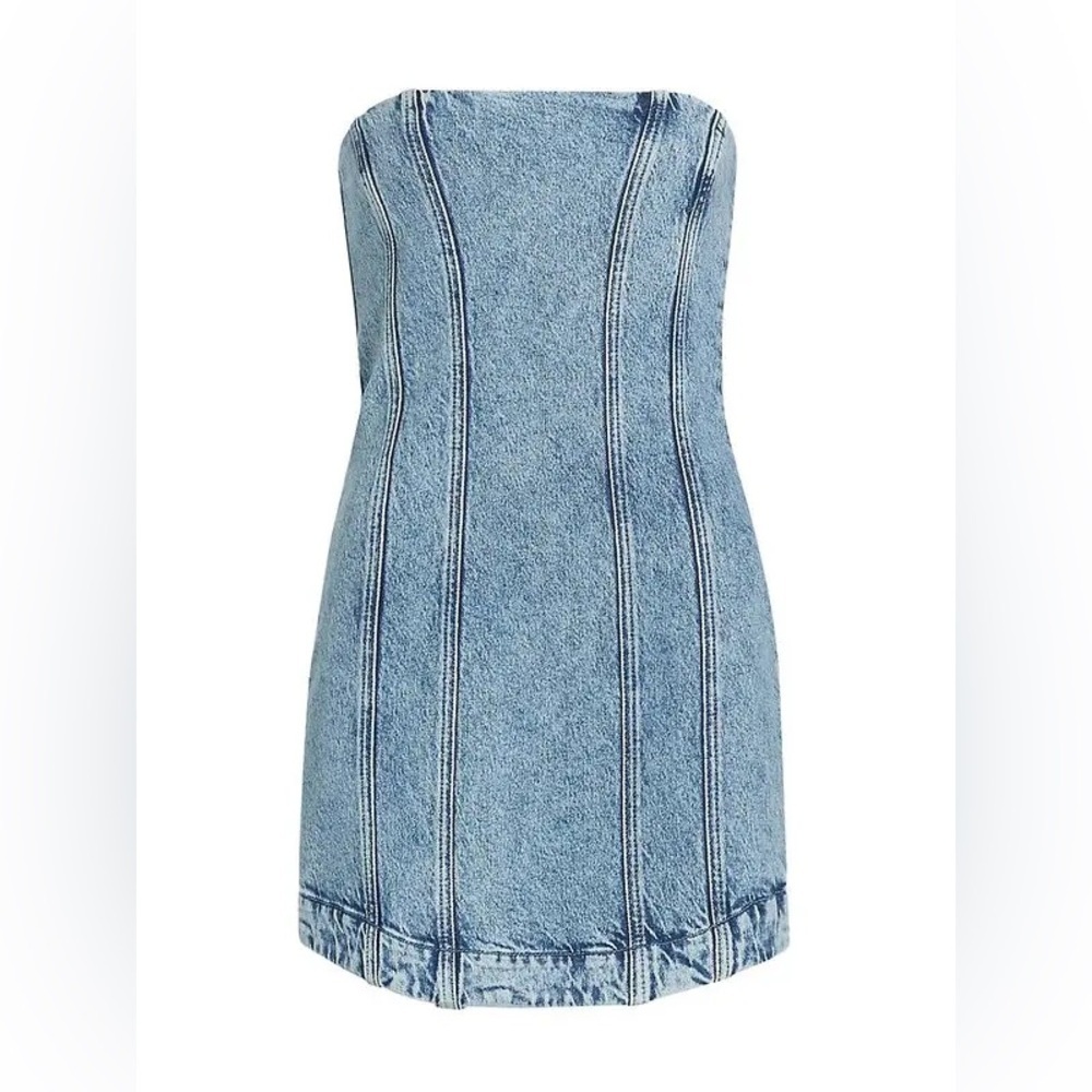 ALL SAINTS Denim Strapless Charli Corset Mini Dress in Mid Indigo Blue - Picture 2 of 11